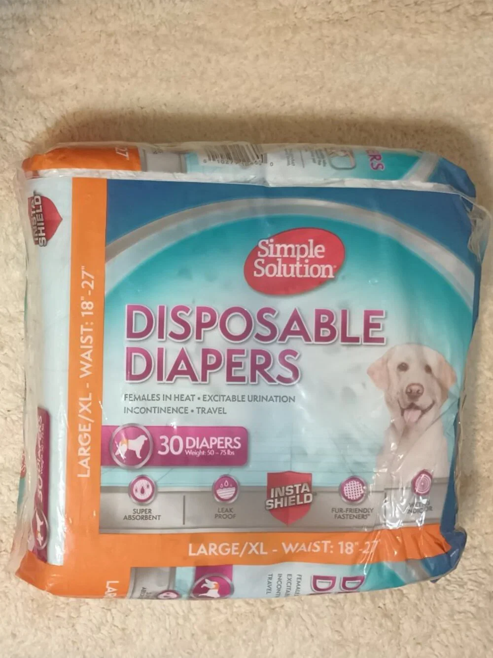 *NIP* Simple Solution Disposable Female Dog Diapers, L/XL 18